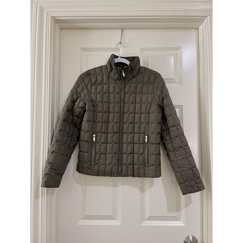 J CREW OLIVE GREEN QUILTED DOWN COAT SIZE XS